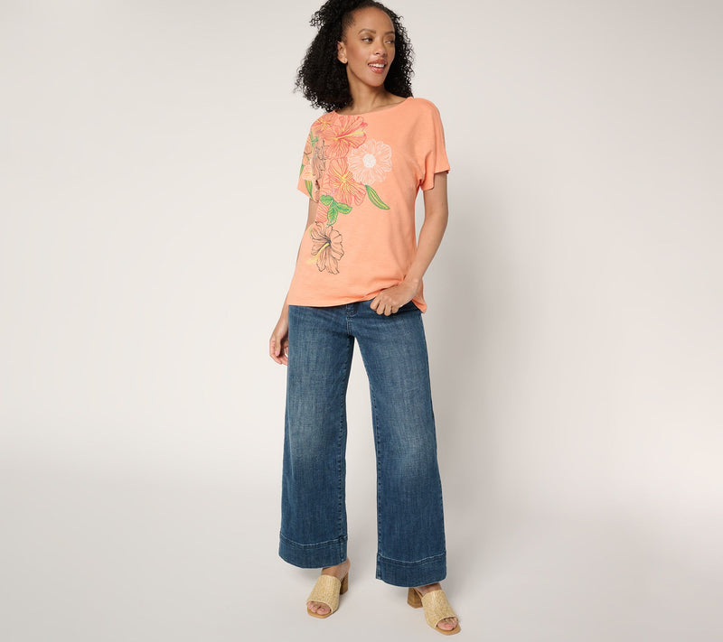 Denim & Co. 100% Cotton Jersey Dolman Sleeve Printed Top — View 5