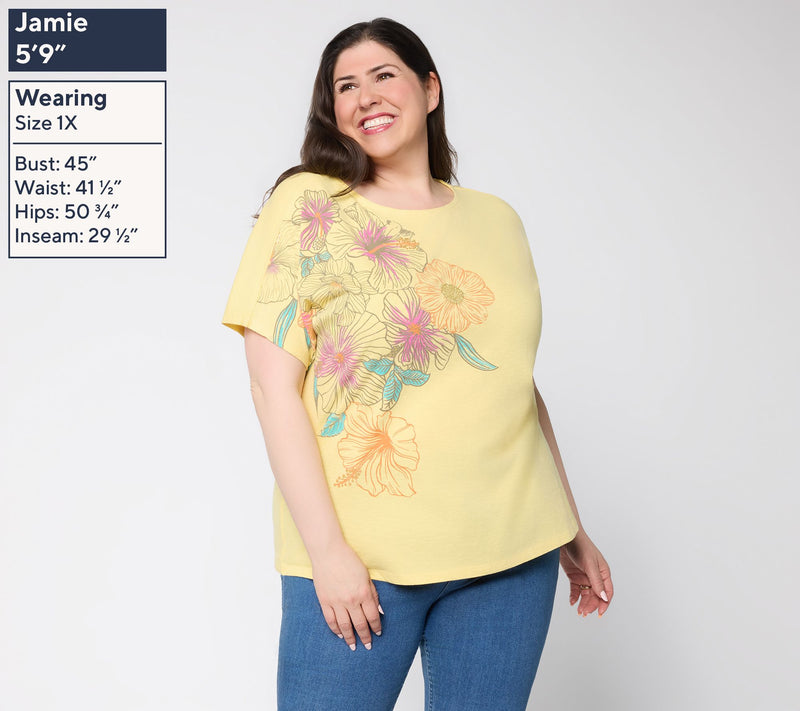 Denim & Co. 100% Cotton Jersey Dolman Sleeve Printed Top — View 2