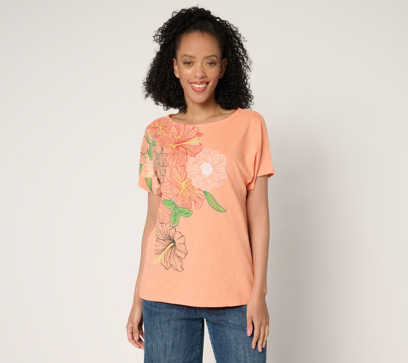 Denim & Co. 100% Cotton Jersey Dolman Sleeve Printed Top — View 14
