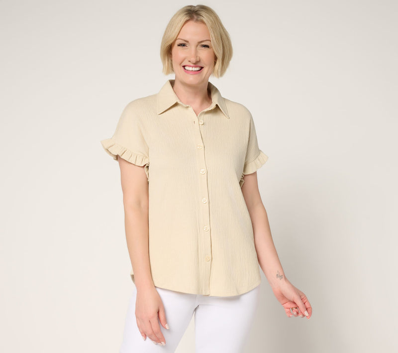 Belle by Kim Gravel Packabelle Ruffle Sleeve Button Up Shirt — Main view