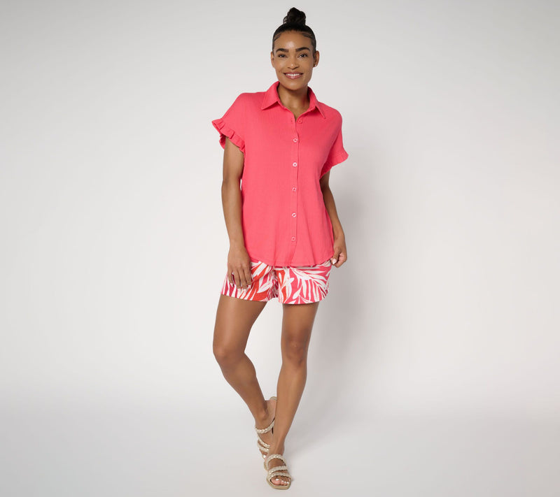 Belle by Kim Gravel Packabelle Ruffle Sleeve Button Up Shirt — View 9