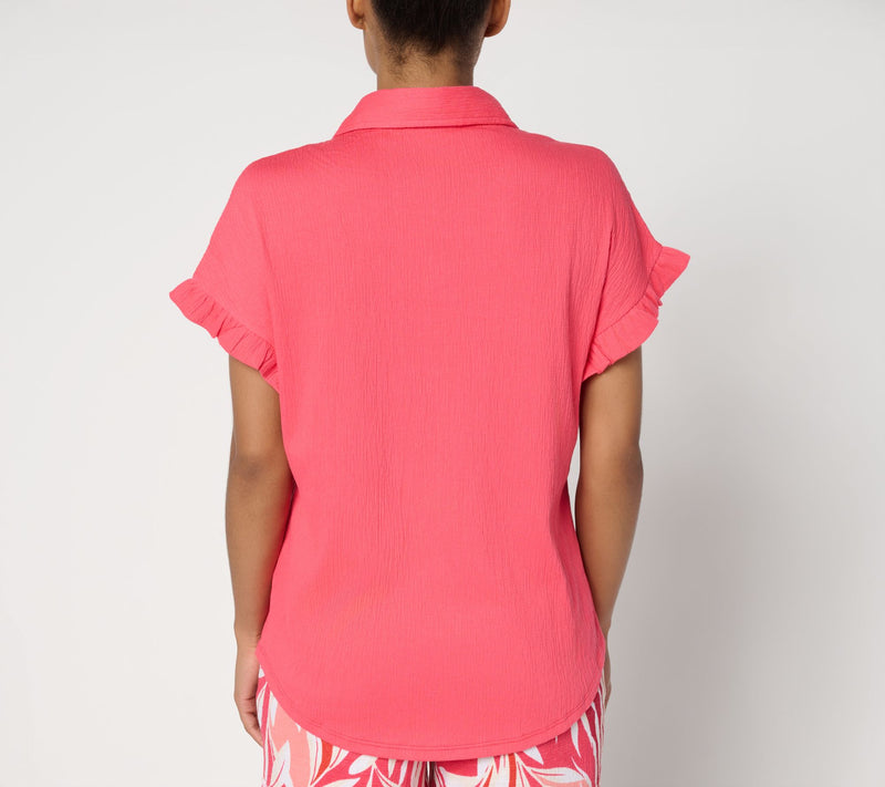 Belle by Kim Gravel Packabelle Ruffle Sleeve Button Up Shirt — View 8