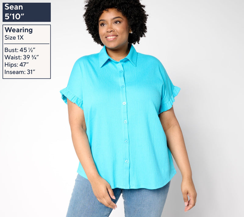 Belle by Kim Gravel Packabelle Ruffle Sleeve Button Up Shirt — View 6