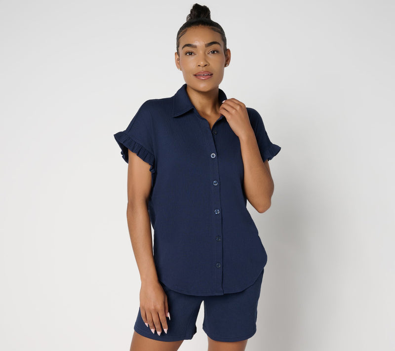 Belle by Kim Gravel Packabelle Ruffle Sleeve Button Up Shirt — View 19