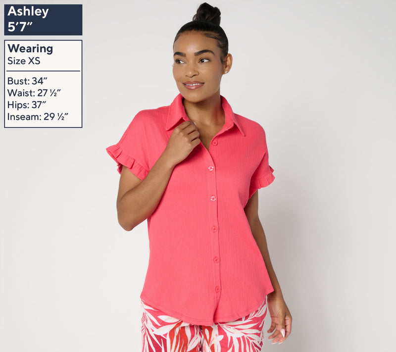 Belle by Kim Gravel Packabelle Ruffle Sleeve Button Up Shirt — View 7