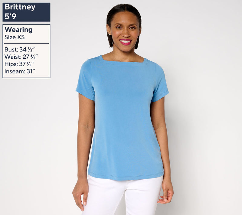 Susan Graver Modern Essentials Liquid Knit Bateau-Neck Top — View 3