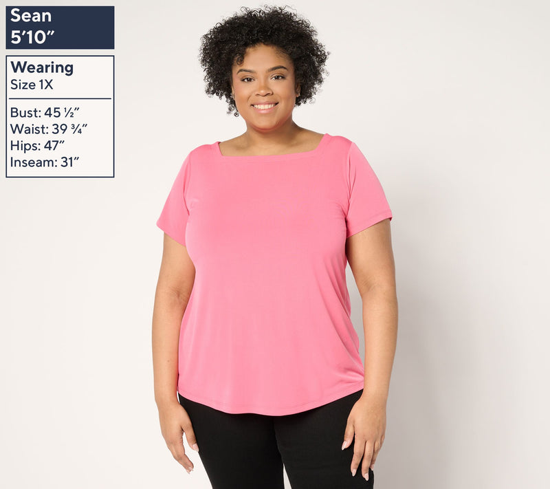 Susan Graver Modern Essentials Liquid Knit Bateau-Neck Top — View 2