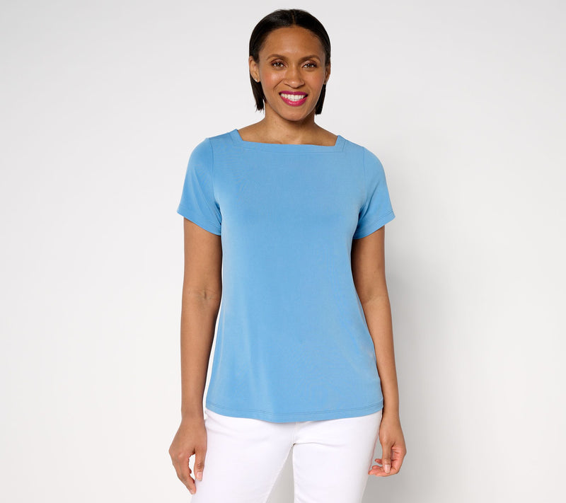 Susan Graver Modern Essentials Liquid Knit Bateau-Neck Top — Main view