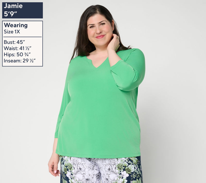 Susan Graver Regular Modern Essentials Liquid Knit Split Neck Top — View 13