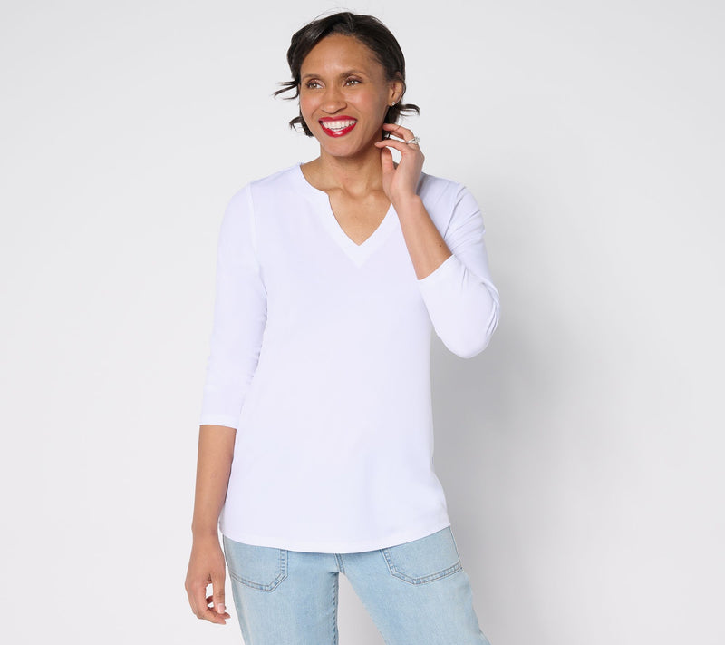 Susan Graver Regular Modern Essentials Liquid Knit Split Neck Top — View 7