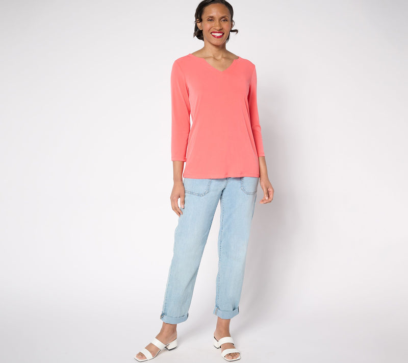 Susan Graver Regular Modern Essentials Liquid Knit Split Neck Top — View 16