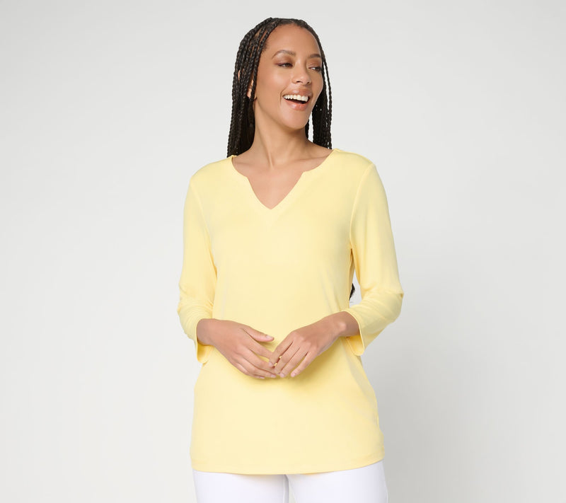 Susan Graver Regular Modern Essentials Liquid Knit Split Neck Top — Main view