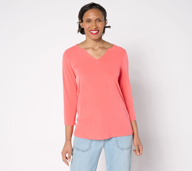 Susan Graver Regular Modern Essentials Liquid Knit Split Neck Top — View 9