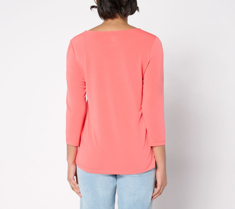 Susan Graver Regular Modern Essentials Liquid Knit Split Neck Top — View 15