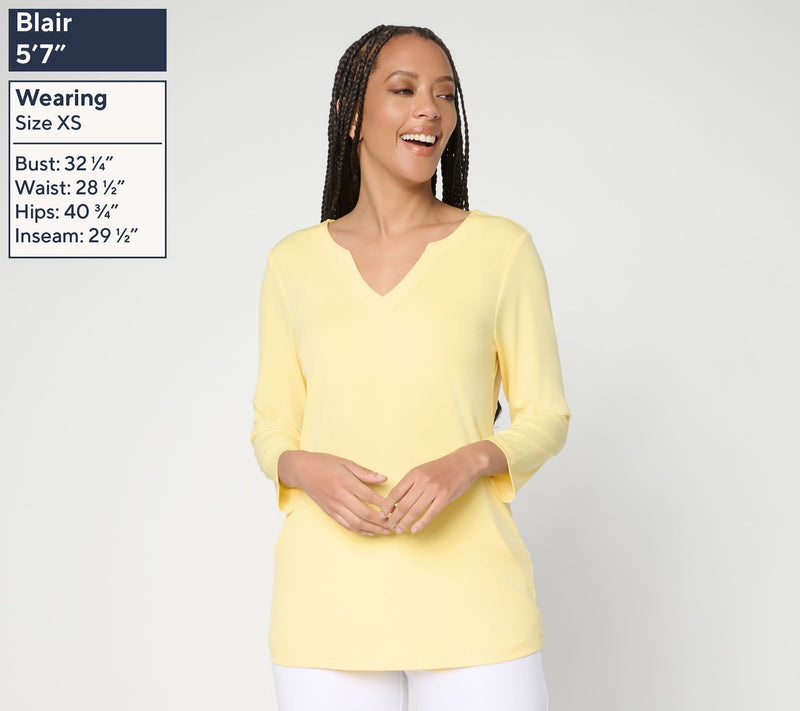 Susan Graver Regular Modern Essentials Liquid Knit Split Neck Top — View 14