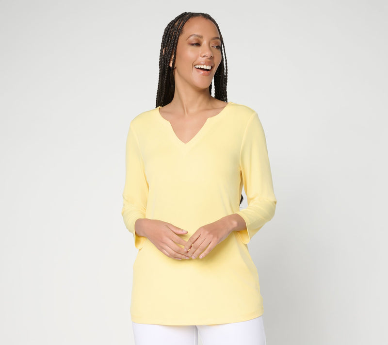Susan Graver Regular Modern Essentials Liquid Knit Split Neck Top — View 10