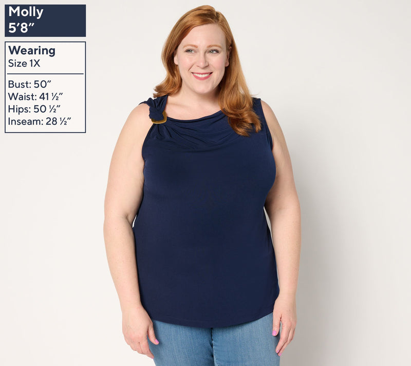 Susan Graver Liquid Knit Asymmetrical Neck Top with Trim Detail — View 12