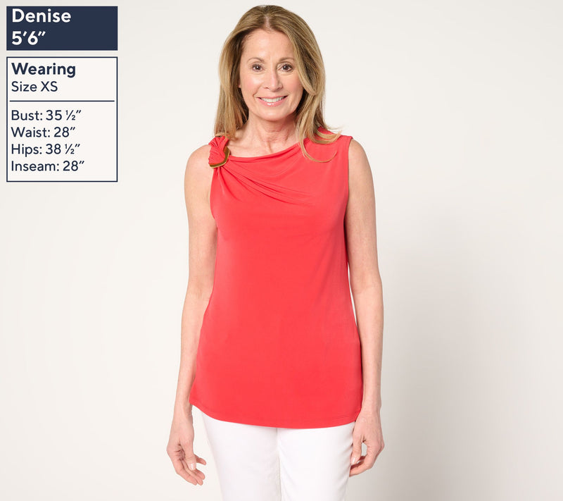 Susan Graver Liquid Knit Asymmetrical Neck Top with Trim Detail — View 13