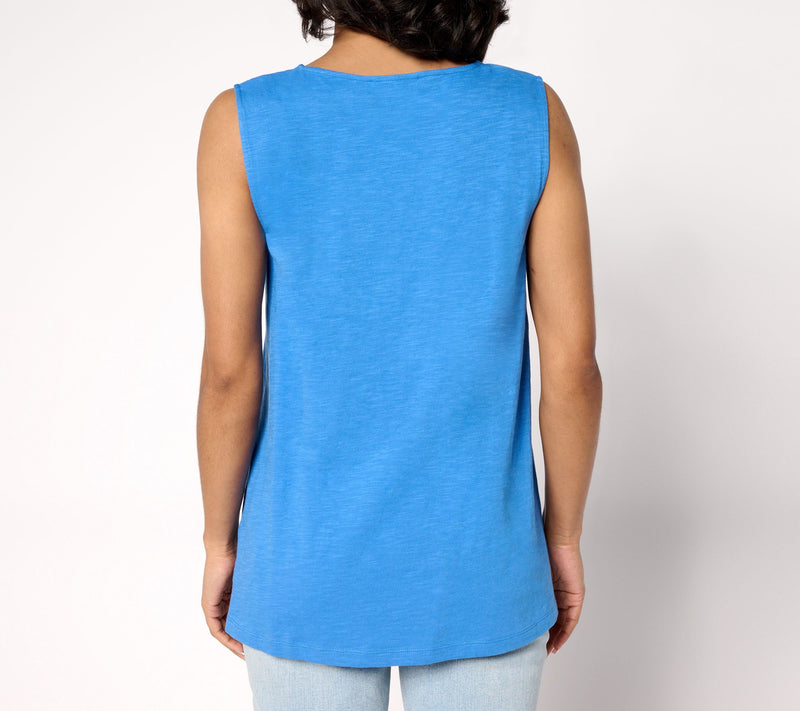 Susan Graver Weekend Regular Embroidered Textured Cotton Sleeveless Top — View 4