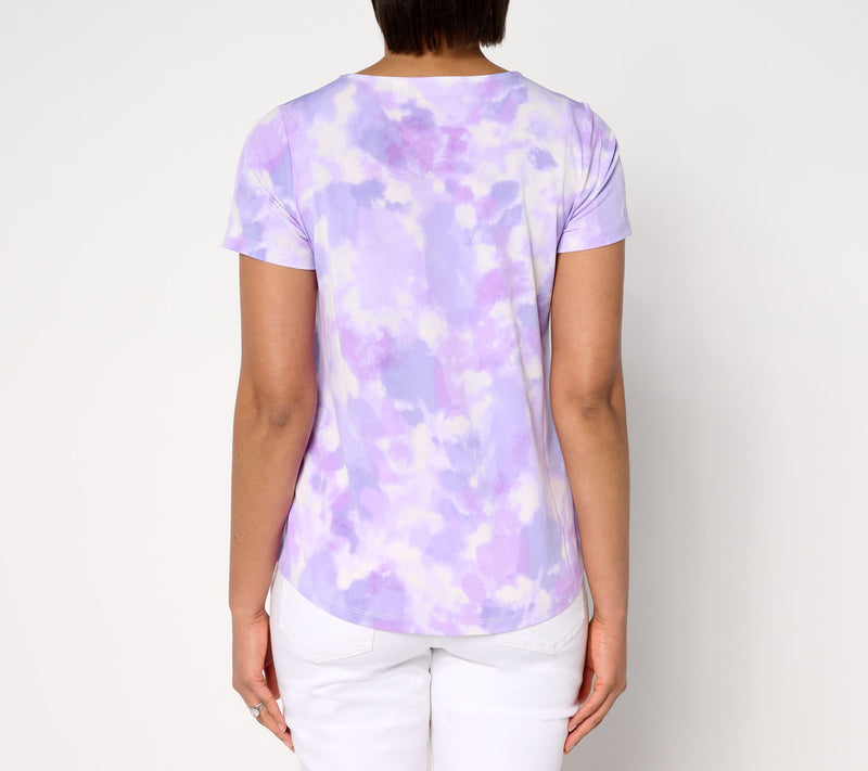 Susan Graver Printed Liquid Knit Cap Sleeve Crew-Neck Top — View 6