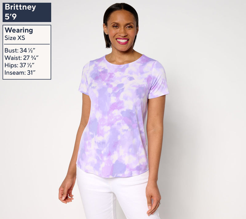 Susan Graver Printed Liquid Knit Cap Sleeve Crew-Neck Top — View 5