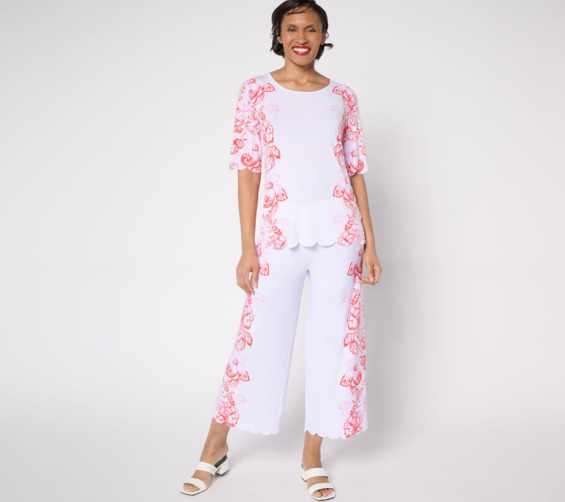 GRAVER Susan Graver Printed Liquid Knit Scalloped Hem Top — View 4