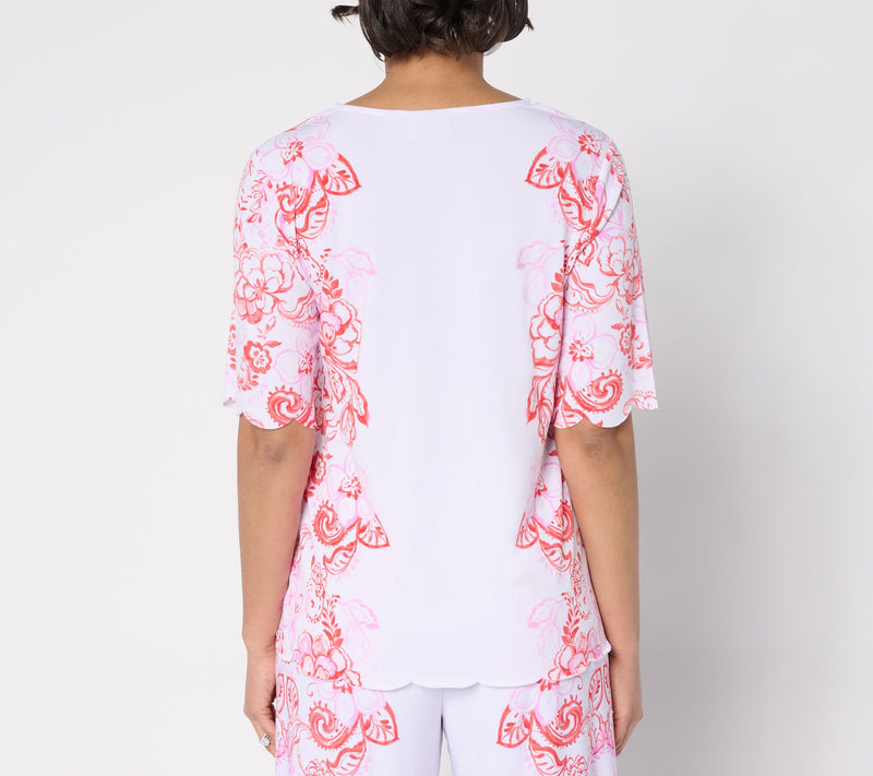 GRAVER Susan Graver Printed Liquid Knit Scalloped Hem Top — View 3