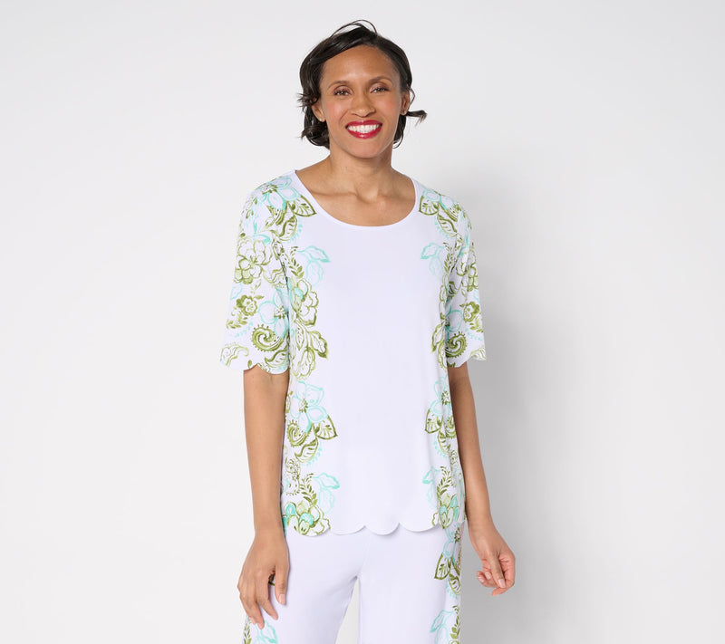 GRAVER Susan Graver Printed Liquid Knit Scalloped Hem Top — View 11