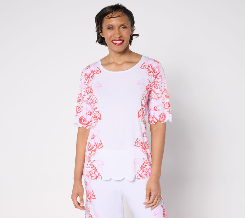 GRAVER Susan Graver Printed Liquid Knit Scalloped Hem Top — View 13
