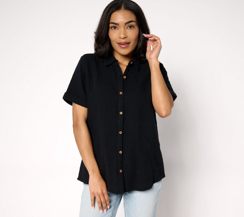 Susan Graver PURE Regular Cotton Gauze Button Front Tunic — View 16