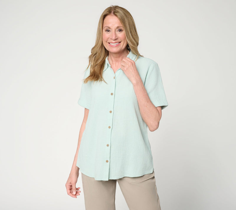 Susan Graver PURE Regular Cotton Gauze Button Front Tunic — View 17