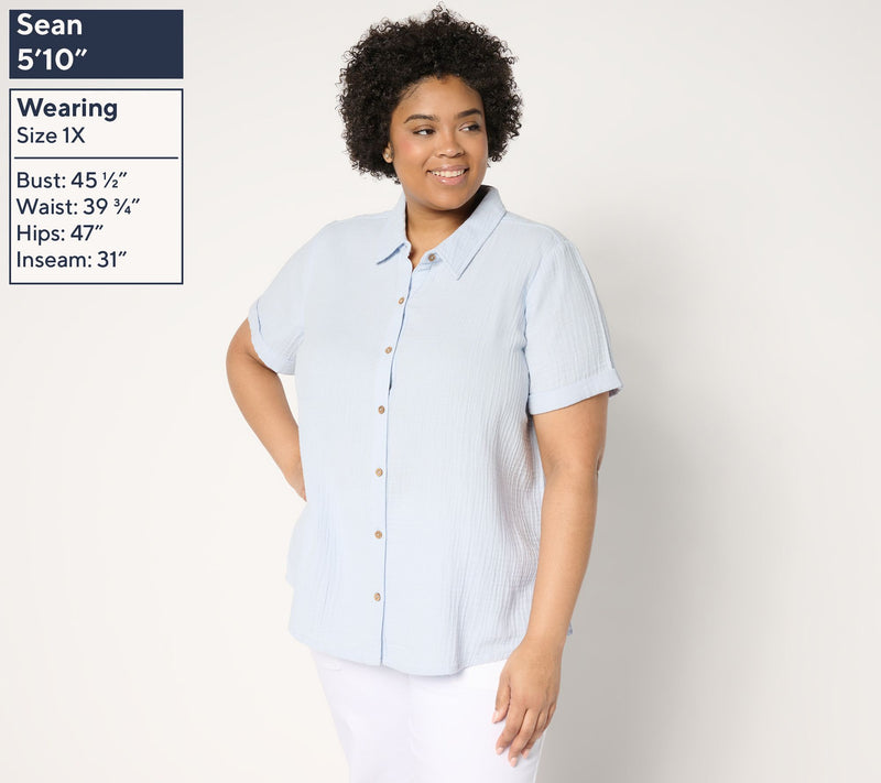 Susan Graver PURE Regular Cotton Gauze Button Front Tunic — View 2