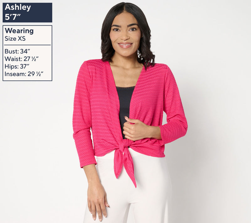 Susan Graver Textured Knit Tie-Front 3/4-Sleeve Shrug — View 5