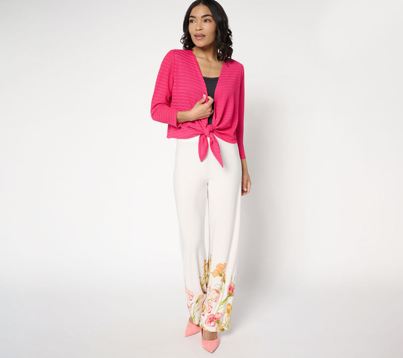 Susan Graver Textured Knit Tie-Front 3/4-Sleeve Shrug — View 7