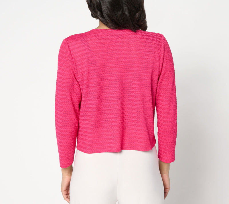 Susan Graver Textured Knit Tie-Front 3/4-Sleeve Shrug — View 6