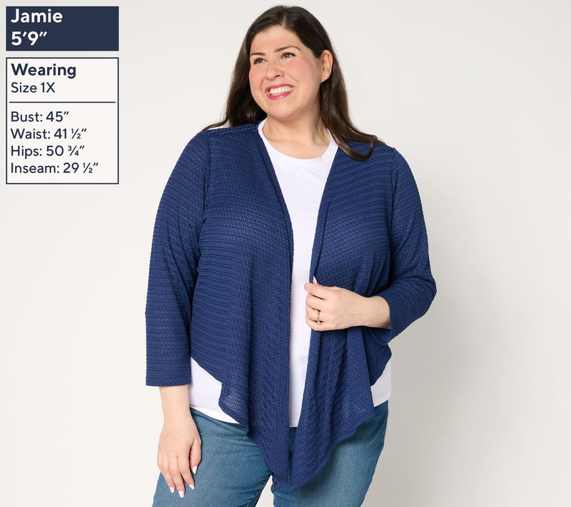 Susan Graver Textured Knit Tie-Front 3/4-Sleeve Shrug — View 4