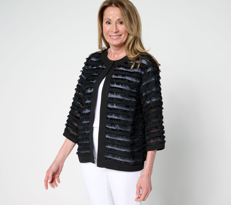 Susan Graver Eyelash Jacquard Woven 3/4-Sleeve Cardigan — View 9