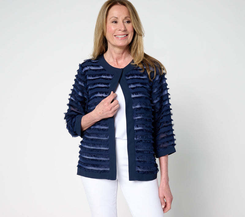 Susan Graver Eyelash Jacquard Woven 3/4-Sleeve Cardigan — View 7