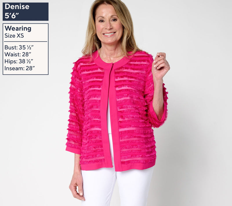 Susan Graver Eyelash Jacquard Woven 3/4-Sleeve Cardigan — View 10