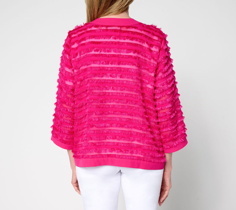 Susan Graver Eyelash Jacquard Woven 3/4-Sleeve Cardigan — View 11
