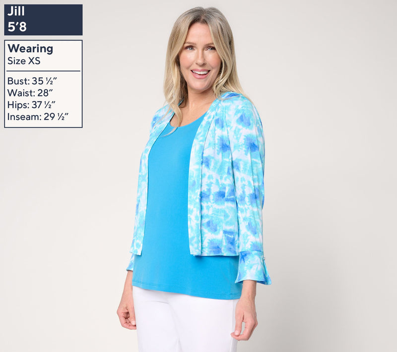 Susan Graver Print & Solid Liquid Knit Flounce Sleeve Shrug — View 16