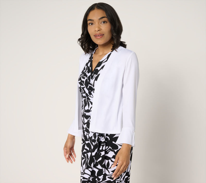 Susan Graver Print & Solid Liquid Knit Flounce Sleeve Shrug — View 5