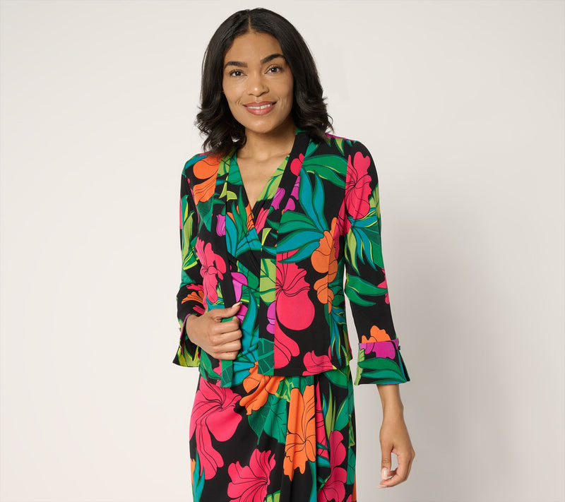 Susan Graver Print & Solid Liquid Knit Flounce Sleeve Shrug — View 10