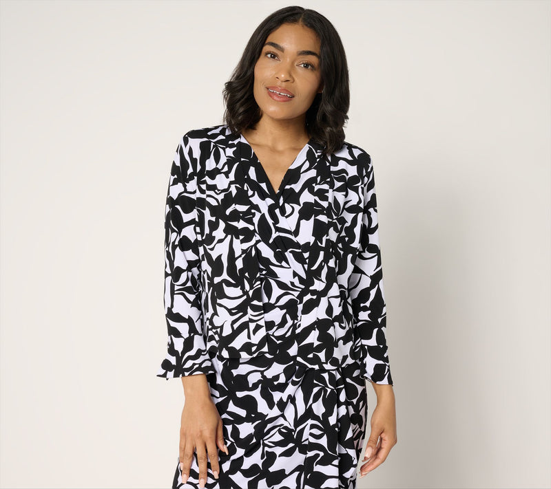 Susan Graver Print & Solid Liquid Knit Flounce Sleeve Shrug — View 7