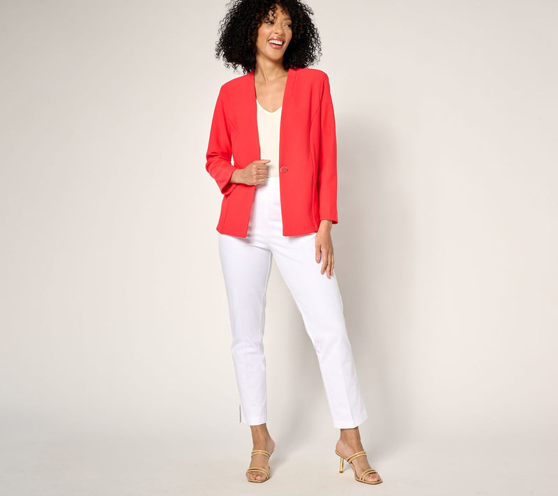 Susan Graver Knit Crepe Fusion Bracelet Sleeve Button Front Jacket — View 4