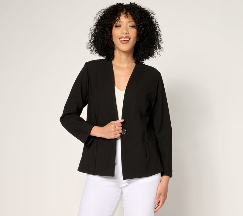 Susan Graver Knit Crepe Fusion Bracelet Sleeve Button Front Jacket — View 9