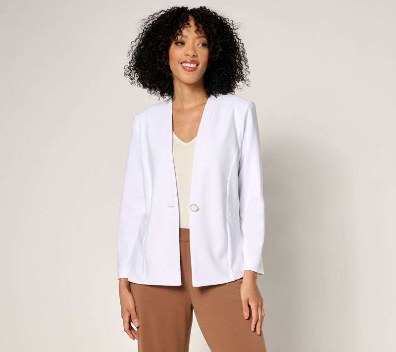 Susan Graver Knit Crepe Fusion Bracelet Sleeve Button Front Jacket — View 10
