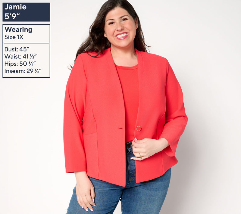 Susan Graver Knit Crepe Fusion Bracelet Sleeve Button Front Jacket — View 2