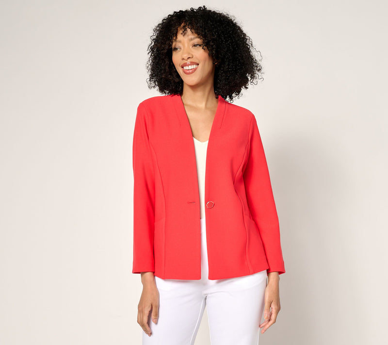 Susan Graver Knit Crepe Fusion Bracelet Sleeve Button Front Jacket — View 11