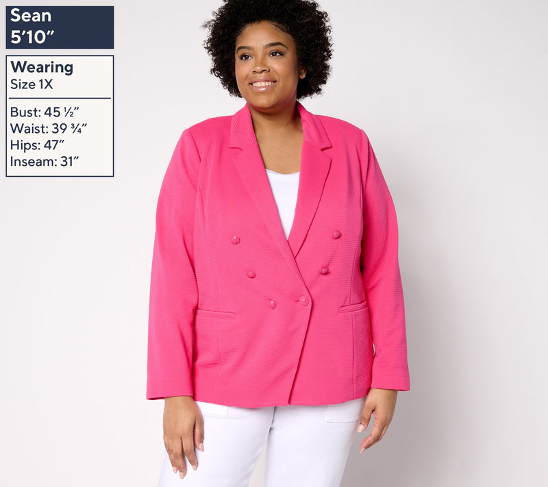 GRAVER Susan Graver Regular Knit Ottoman Double Breasted Cutaway Blazer — View 2